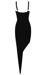 Draped Mesh Bustier Maxi Dress Black