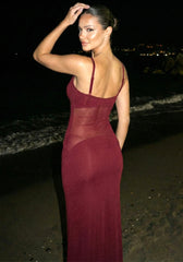 Mesh Insert Maxi Dress Burgundy
