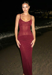 Mesh Insert Maxi Dress Burgundy