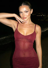Mesh Insert Maxi Dress Burgundy