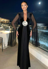 Mesh Sleeves Maxi Velvet Dress Black