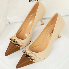 Metal Chain Banquet Pumps Pointed Toe Low Heels Formal Occasion Prom Shoes