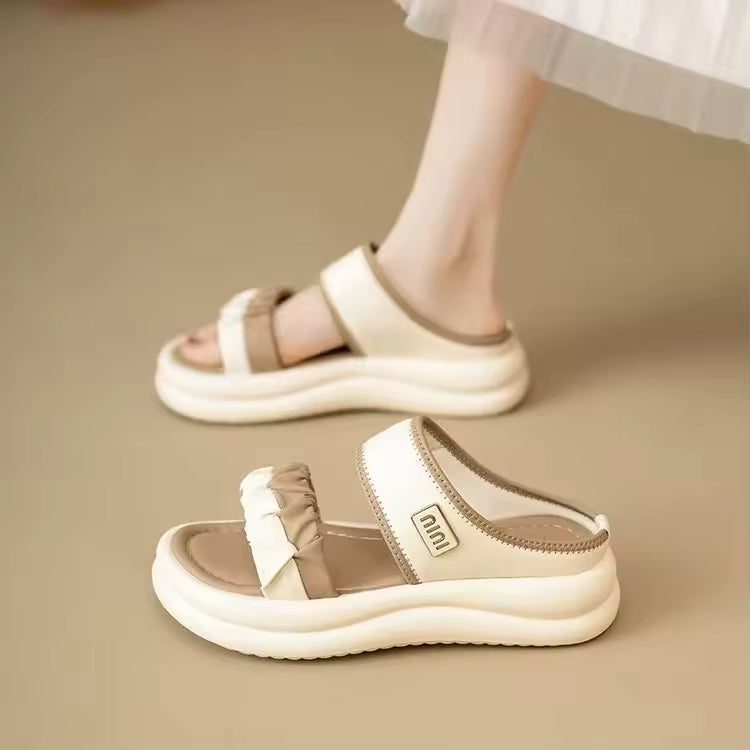 Minimalist Chunky Sole Comfort Elastic Band Textured Straps Platform Sandals
