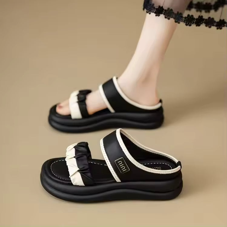 Minimalist Chunky Sole Comfort Elastic Band Textured Straps Platform Sandals