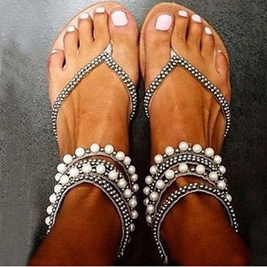 Multiple Beaded Strap Sandals