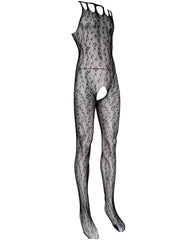 Muscular Men's Leopard Print See-through Crotchless Onesie Net Nightwear Sensual Animal Print Sleepwear