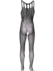 Muscular Men's Leopard Print See-through Crotchless Onesie Net Nightwear Sensual Animal Print Sleepwear