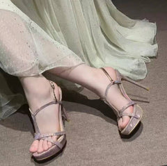 Narrow Band Bling Bling Sequined Crystal Platform Wedges Gladiator Sandals