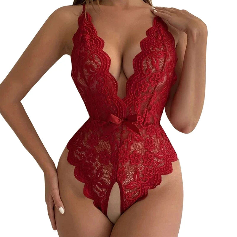 New Crotchless Lingerie Ladies Sleepwear Fashion Lace Sexiest Nighties Babydoll Dress Erotic Costume Mesh Underwear