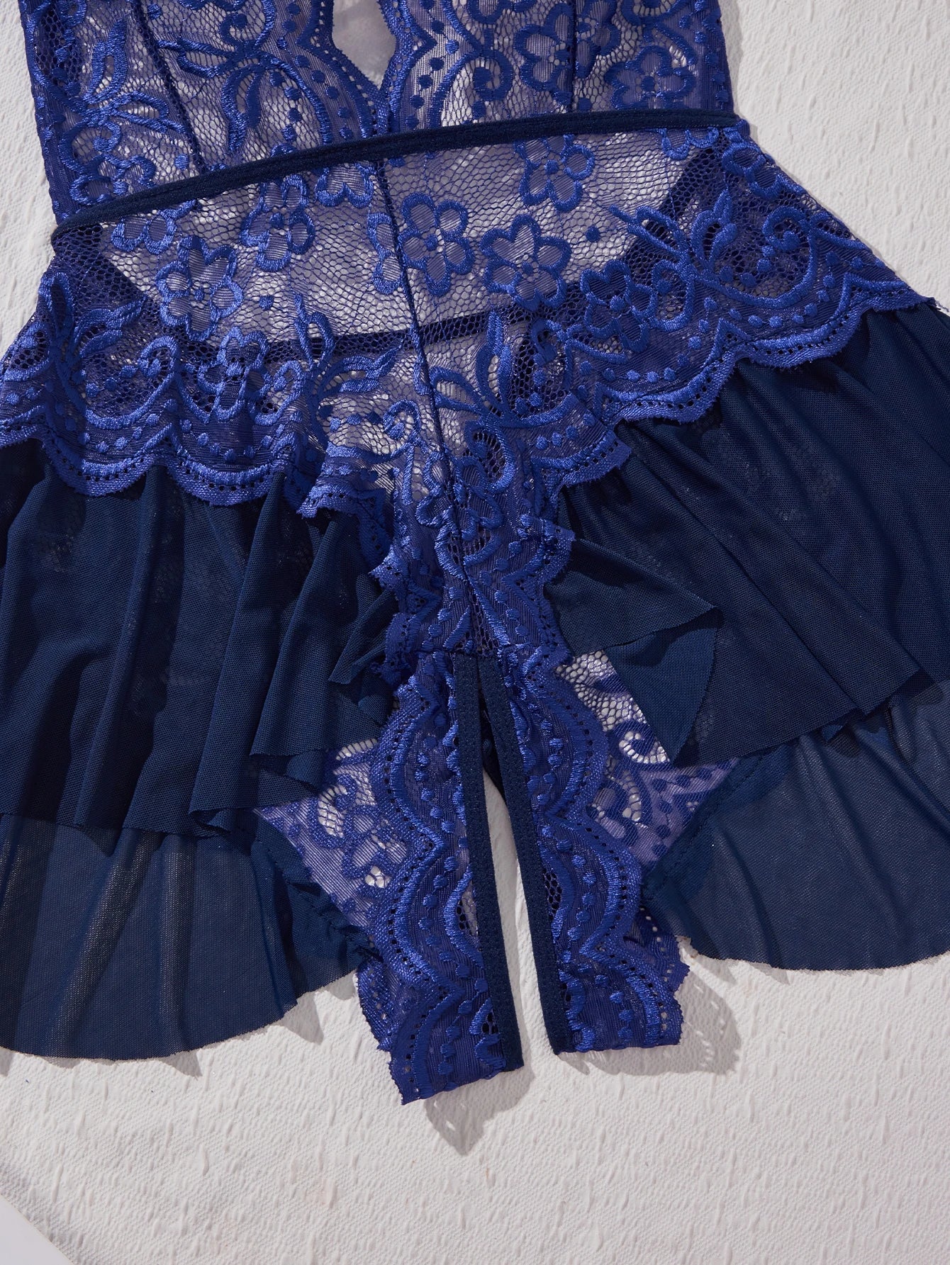 New Erotic Crotchless Lingerie Date Teddies Bodysuit Lace Up Halter Deep V Babydoll Dress Backless Hollow Out Porn Costume