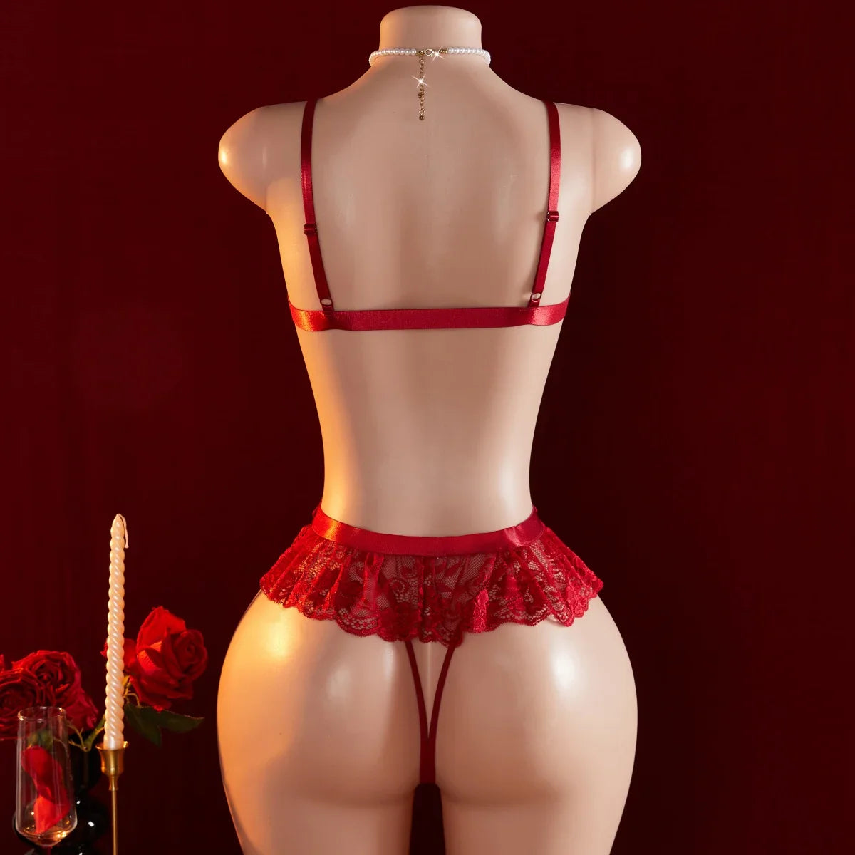 New Erotic Suspenders Underwear Lace Floral Hollow Bra Set Mesh Perspective Crotchless Bodysuit Female Lingerie Sets