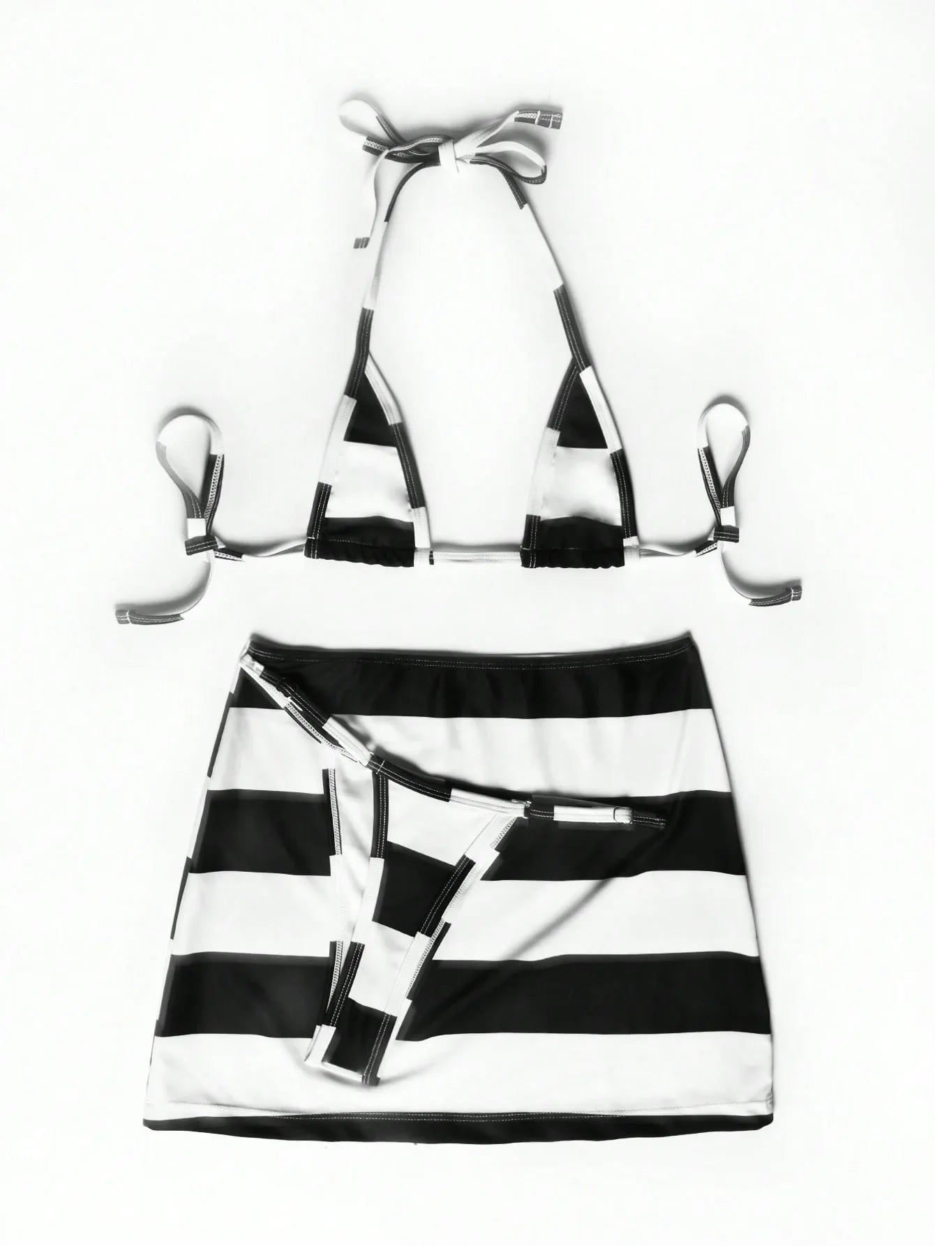 New European and American swimsuit 3-piece striped bikini wrap skirt swimsuit