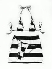 New European and American swimsuit 3-piece striped bikini wrap skirt swimsuit