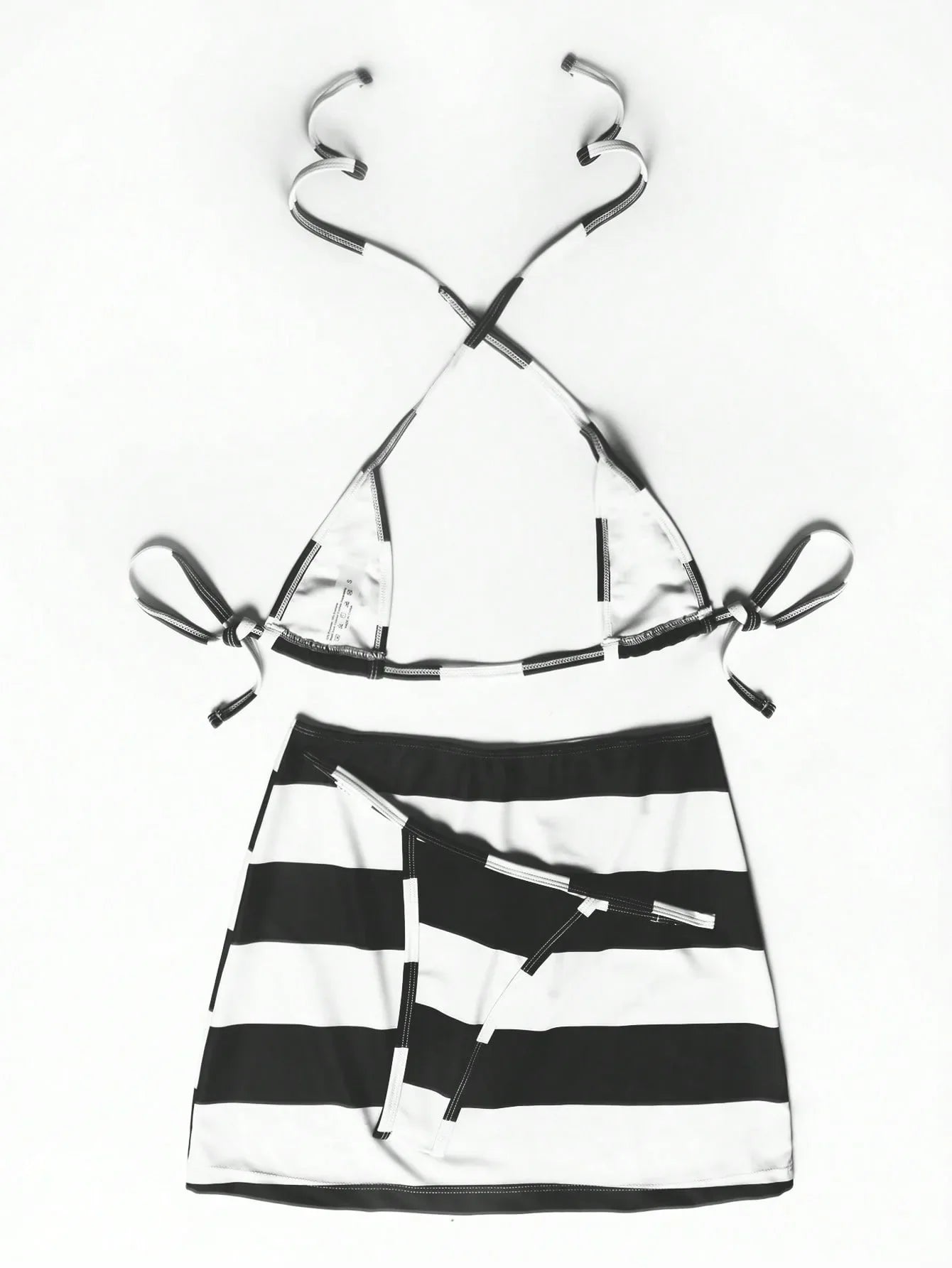 New European and American swimsuit 3-piece striped bikini wrap skirt swimsuit