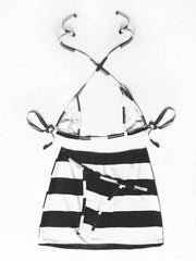 New European and American swimsuit 3-piece striped bikini wrap skirt swimsuit