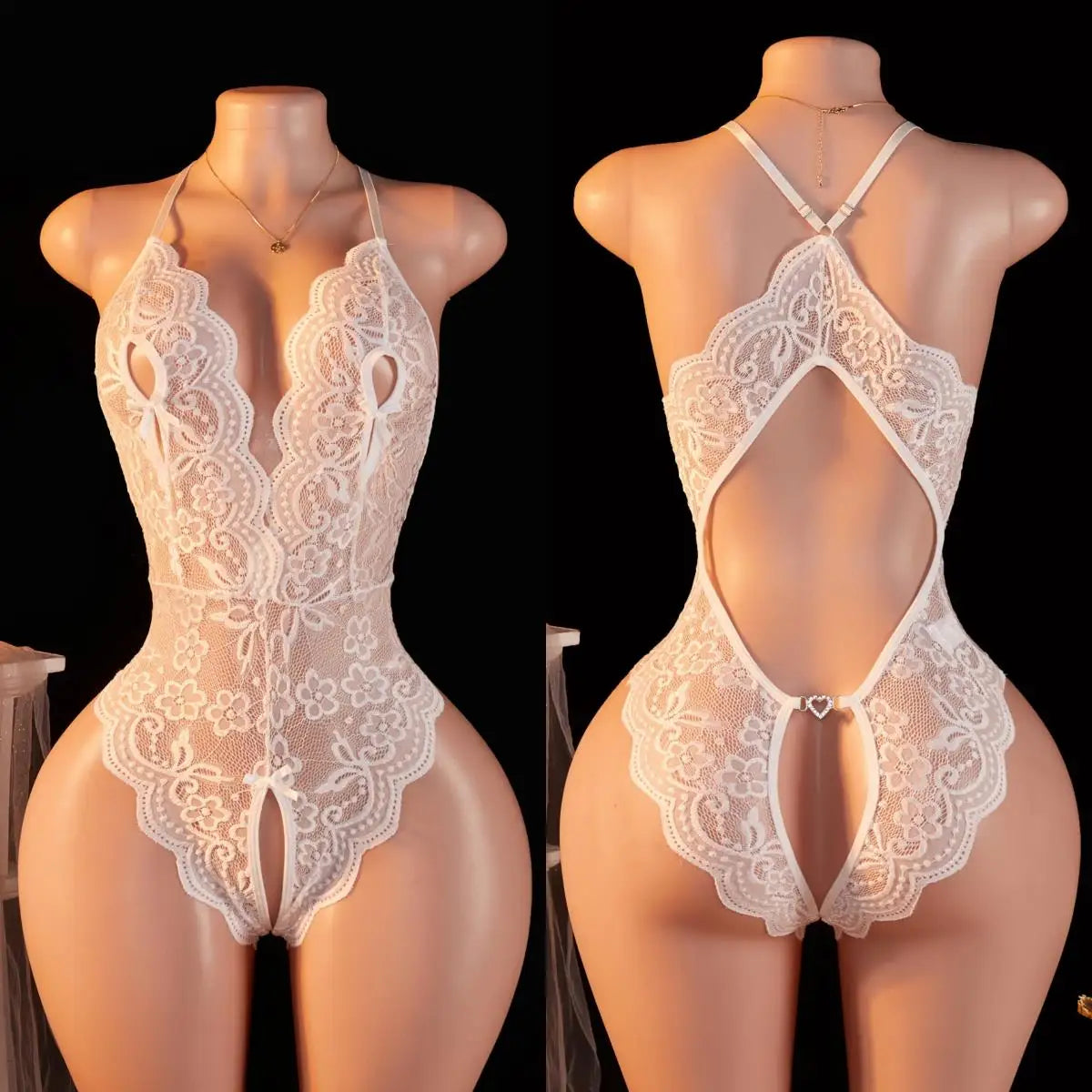 New Plus Size Lingerie Erotic Open Crotch Underwear Pajamas Lace Transparent Dress