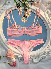 New Pink Bra Lingerie Set Ladies Embroidery Floral Bras Underwear Sets