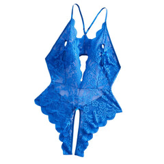 New Plus Size Blue Deep V Open Bra Backless Lace Bodysuit Teddy Babydoll