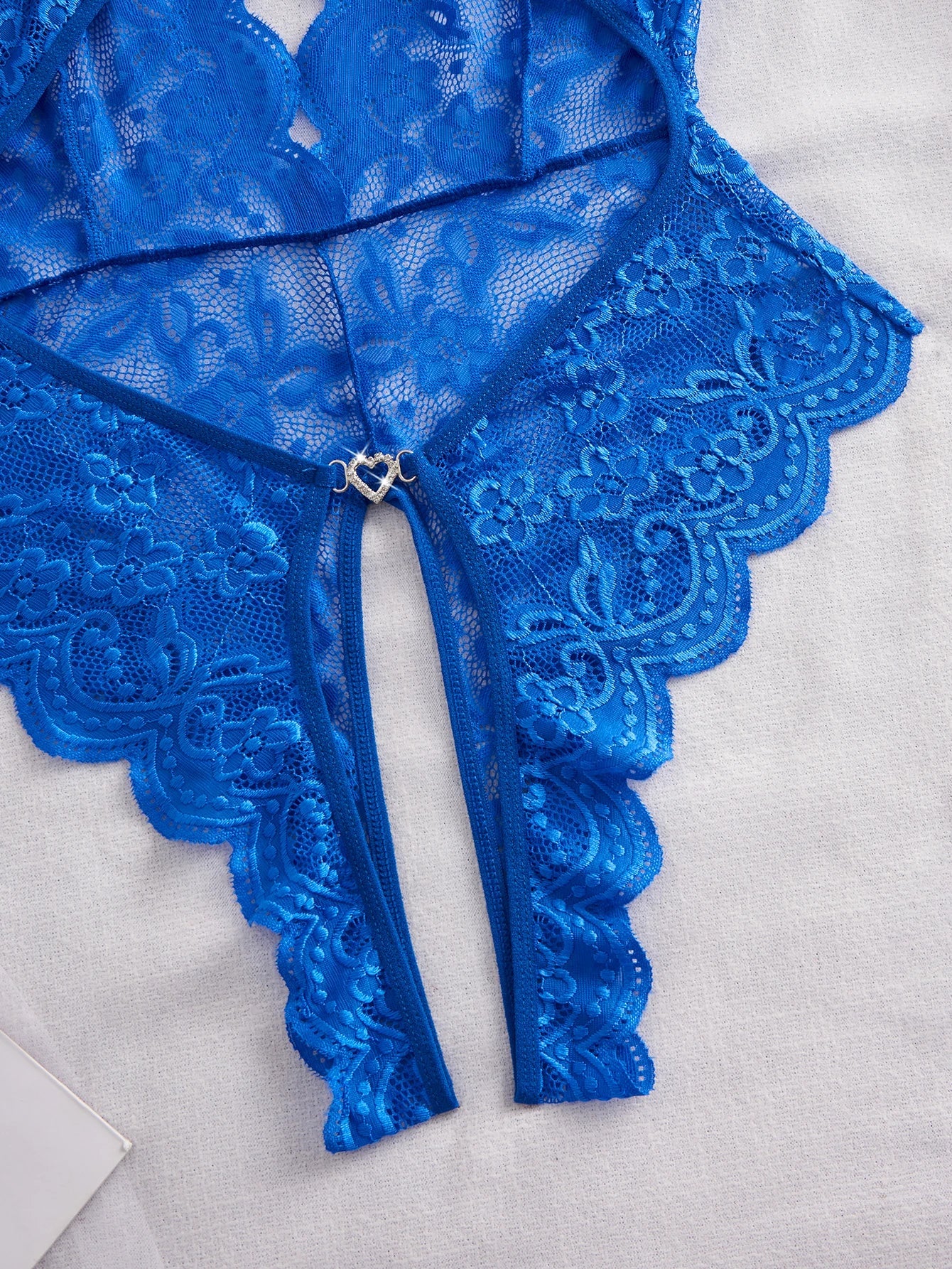 New Plus Size Blue Deep V Open Bra Backless Lace Bodysuit Teddy Babydoll