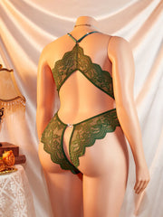 New Plus Size Green Deep V Open Bra Lingerie Backless Crotchless Bodysuit Porno Underwear Erotic Lace Sheer Teddy Babydoll