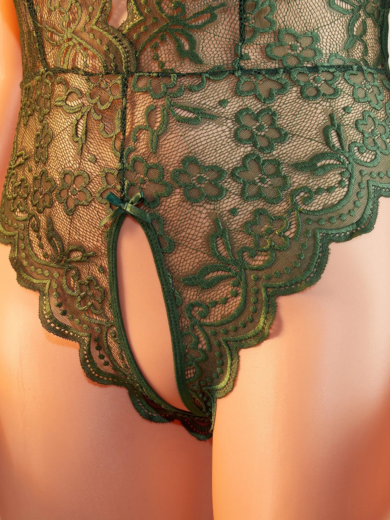 New Plus Size Green Deep V Open Bra Lingerie Backless Crotchless Bodysuit Porno Underwear Erotic Lace Sheer Teddy Babydoll