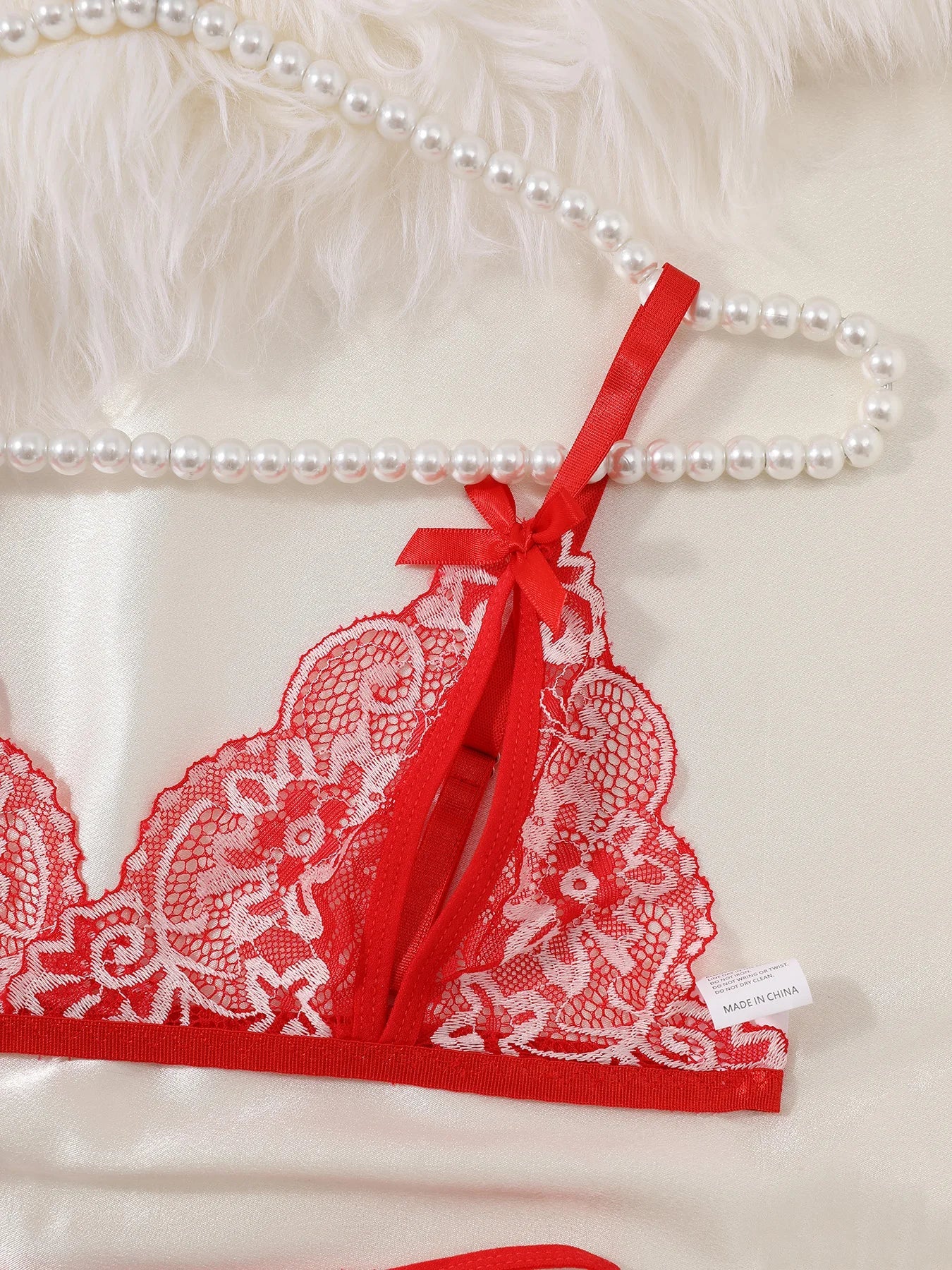 New Lingerie Red Bra Panties Set Cute Bow Ultrathin Lace Underwear Set Temptation Erotic Outfits