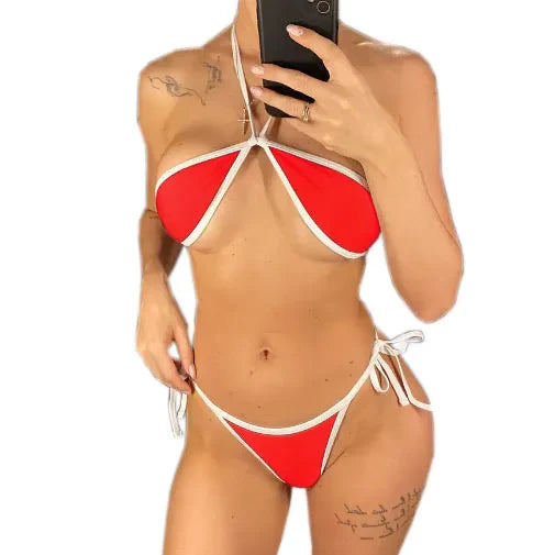 New lingerie three-piece bikini swimsuit backless T-back swimwear with straps bikini