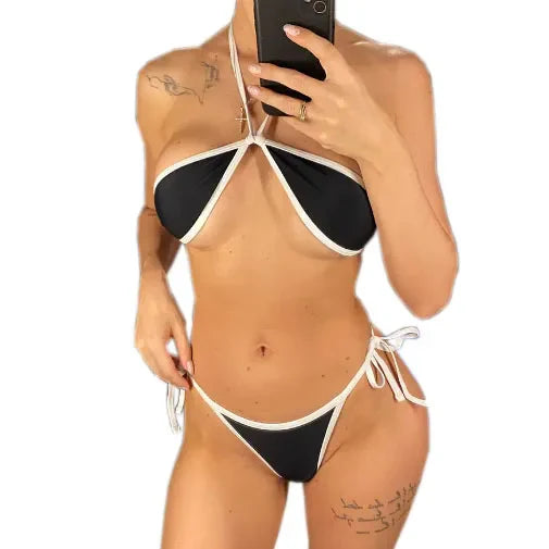 New lingerie three-piece bikini swimsuit backless T-back swimwear with straps bikini