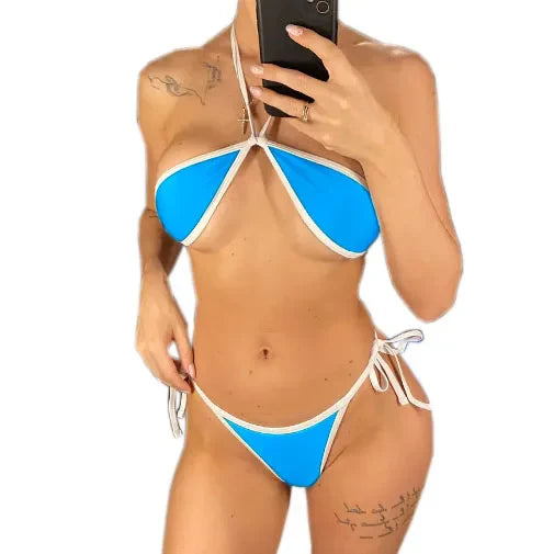 New lingerie three-piece bikini swimsuit backless T-back swimwear with straps bikini