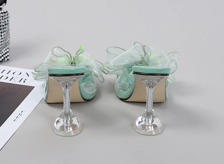Novelty Butterfly-Knot Transparent Mules Slides High Heel Sandals