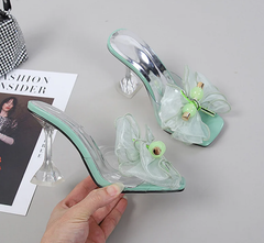 Novelty Butterfly-Knot Transparent Mules Slides High Heel Sandals