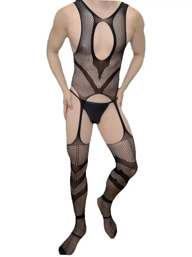 One-Piece Muscle Men's See-through Fishing Net Onesie Net Clothes Sleepwear