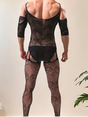 One-Piece Muscle Men's See-through Underwear Open-crotch Bodysuit Fun Sleepwear