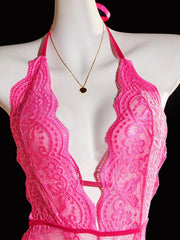 One-piece Backless Crotchless Teddy Bodysuits Lace Transparent Babydolls Nightwear Erotic Costume Deep V Lingerie