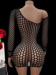 One piece lingerie black hollow mesh erotic dresses slips intimate sleepwear nightgown cosplay nightgown hot