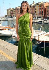One Shoulder Maxi Velvet Dress Green