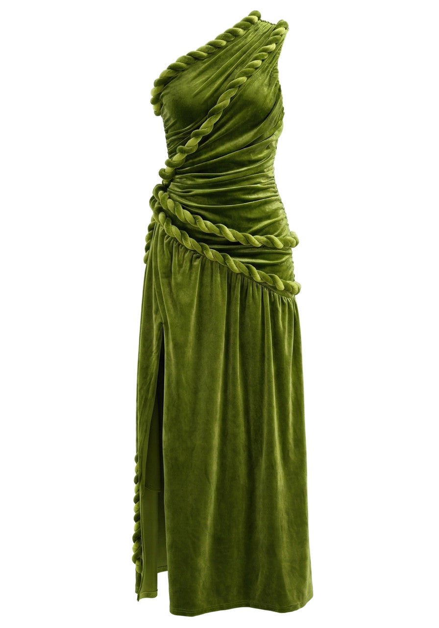 One Shoulder Maxi Velvet Dress Green