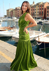 One Shoulder Maxi Velvet Dress Green
