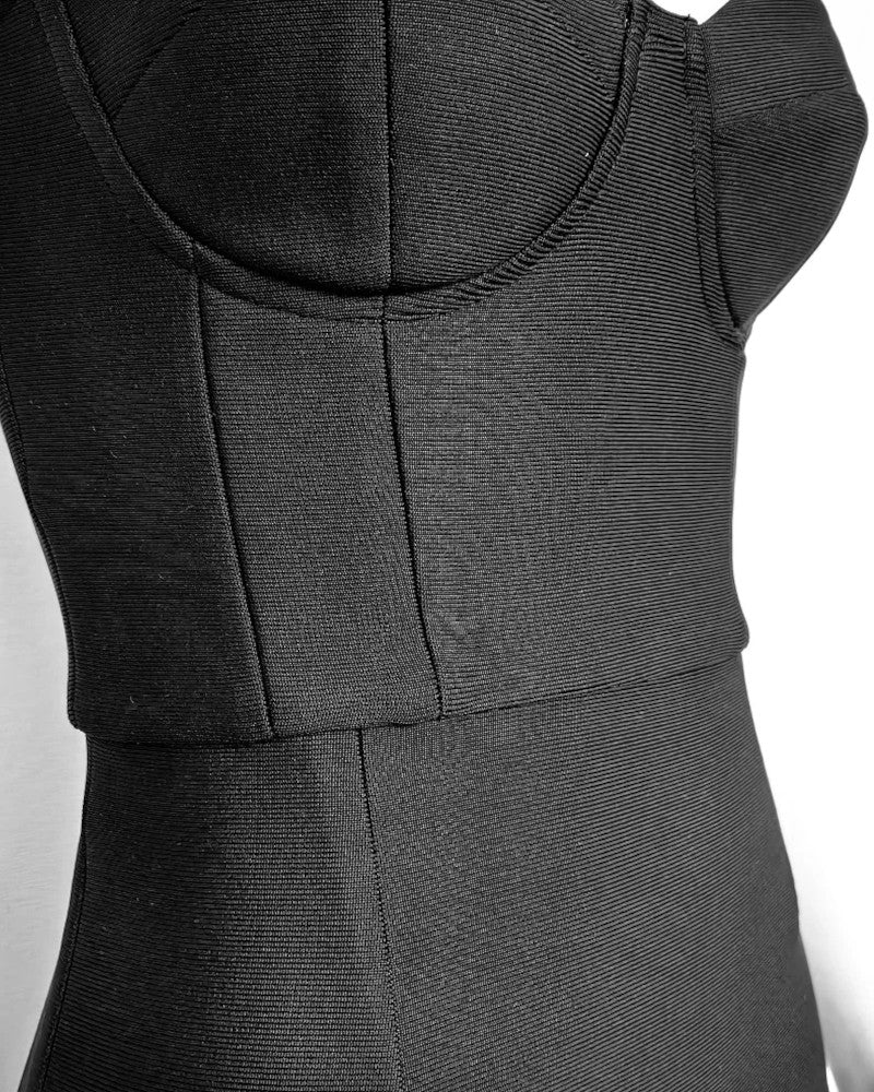 One Shoulder Bustier Midi Dress Black