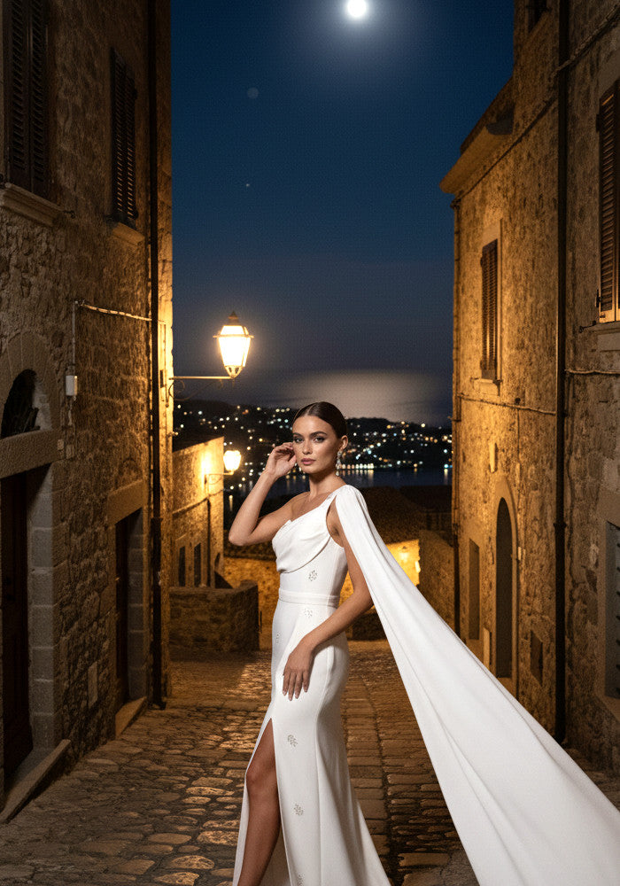 One Shoulder Crystal Detail Maxi Dress White