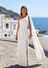One Shoulder Crystal Detail Maxi Dress White