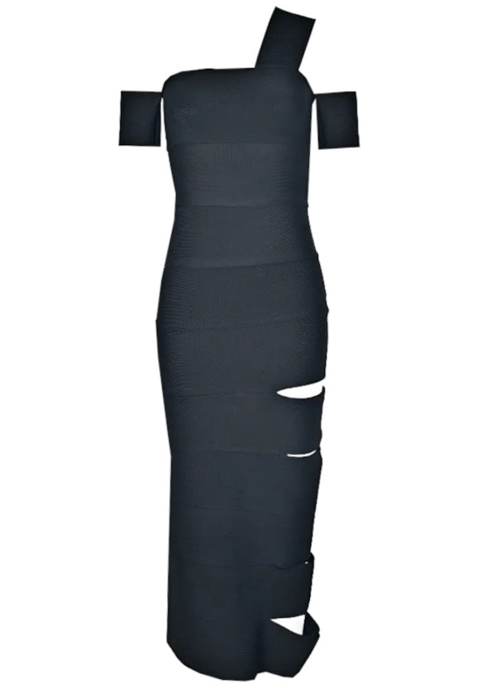One Shoulder Cut Out Detail Maxi Dress Black