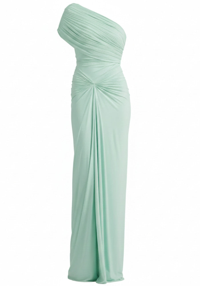 One Shoulder Draped Design Maxi Dress Green