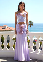 One Shoulder Floral Maxi Dress Lavender