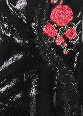 One Shoulder Floral Sequin Mermaid Maxi Dress Black