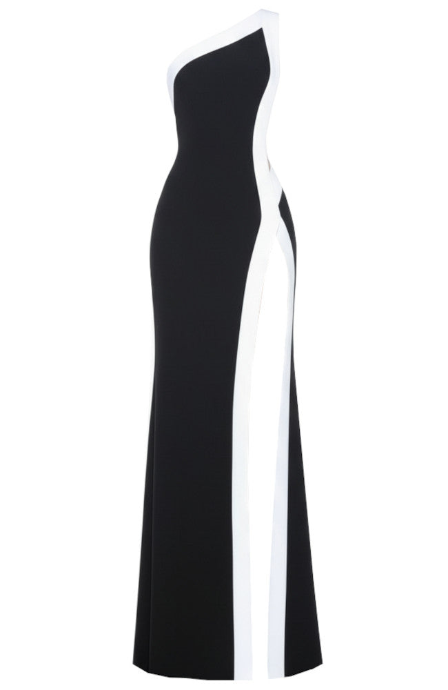 One Shoulder Maxi Dress Black White