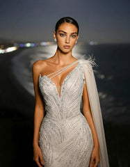 One Shoulder Pearl Sequin Maxi Dress White