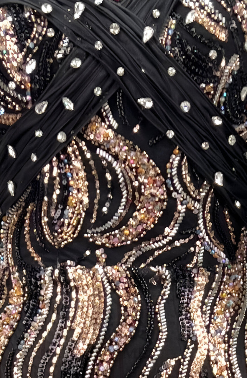 One Shoulder Sequin Maxi Dress Black Gold