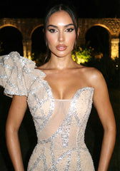 One Shoulder Sequin Maxi Dress Nude