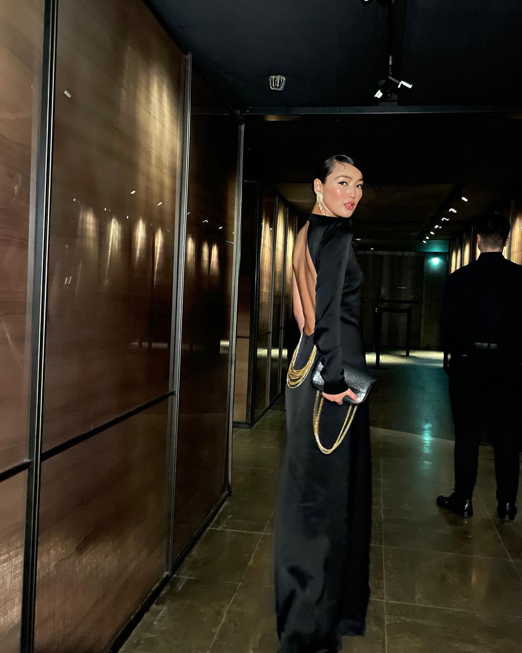 One Sleeve Backless Maxi Dress Black